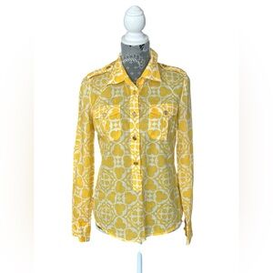 Tory Burch Lightweight Yellow Print Button Down Blouse Cotton Size 6